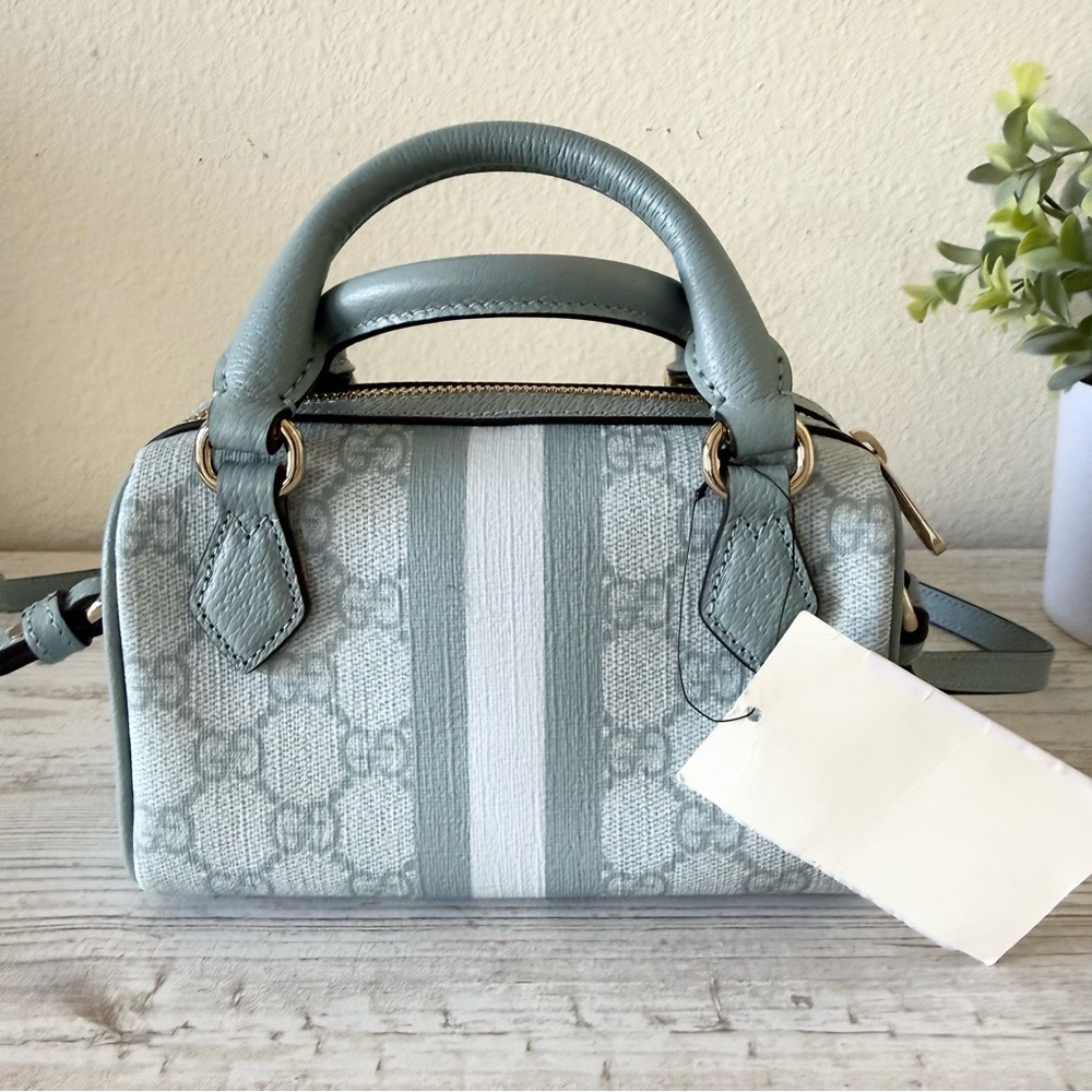 New Gucci GG Supreme mini crossbody bag with Web, blue - Picture 4 of 15